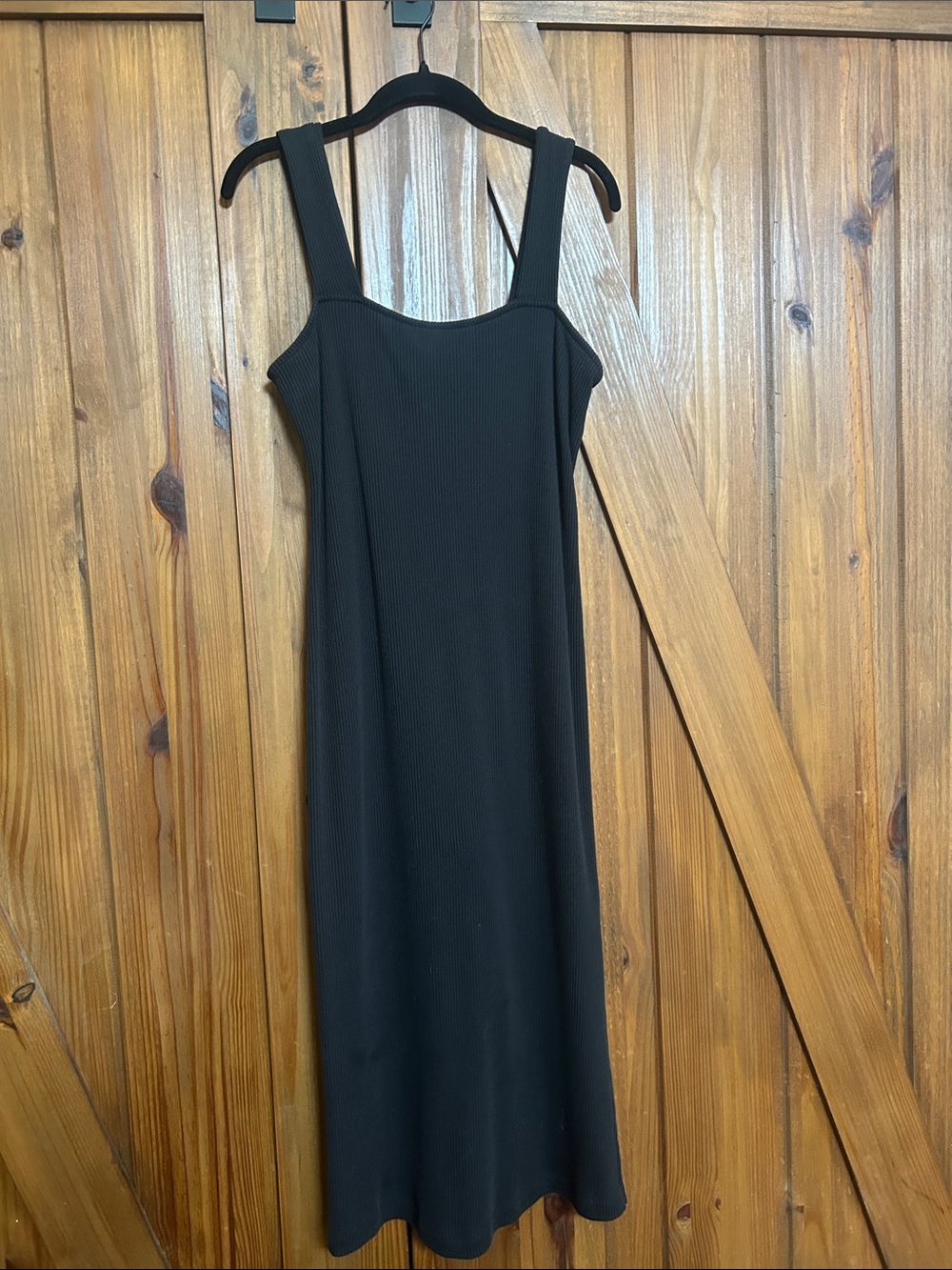 NWOT - Black Ribbed Maxi Square-Neck Dress